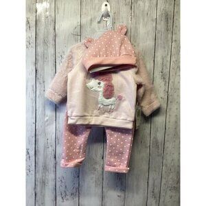 Poodle Girls 3-Pcs Puppy Bodysuit Hat Leggings Set, 6-9 Months (Pink)